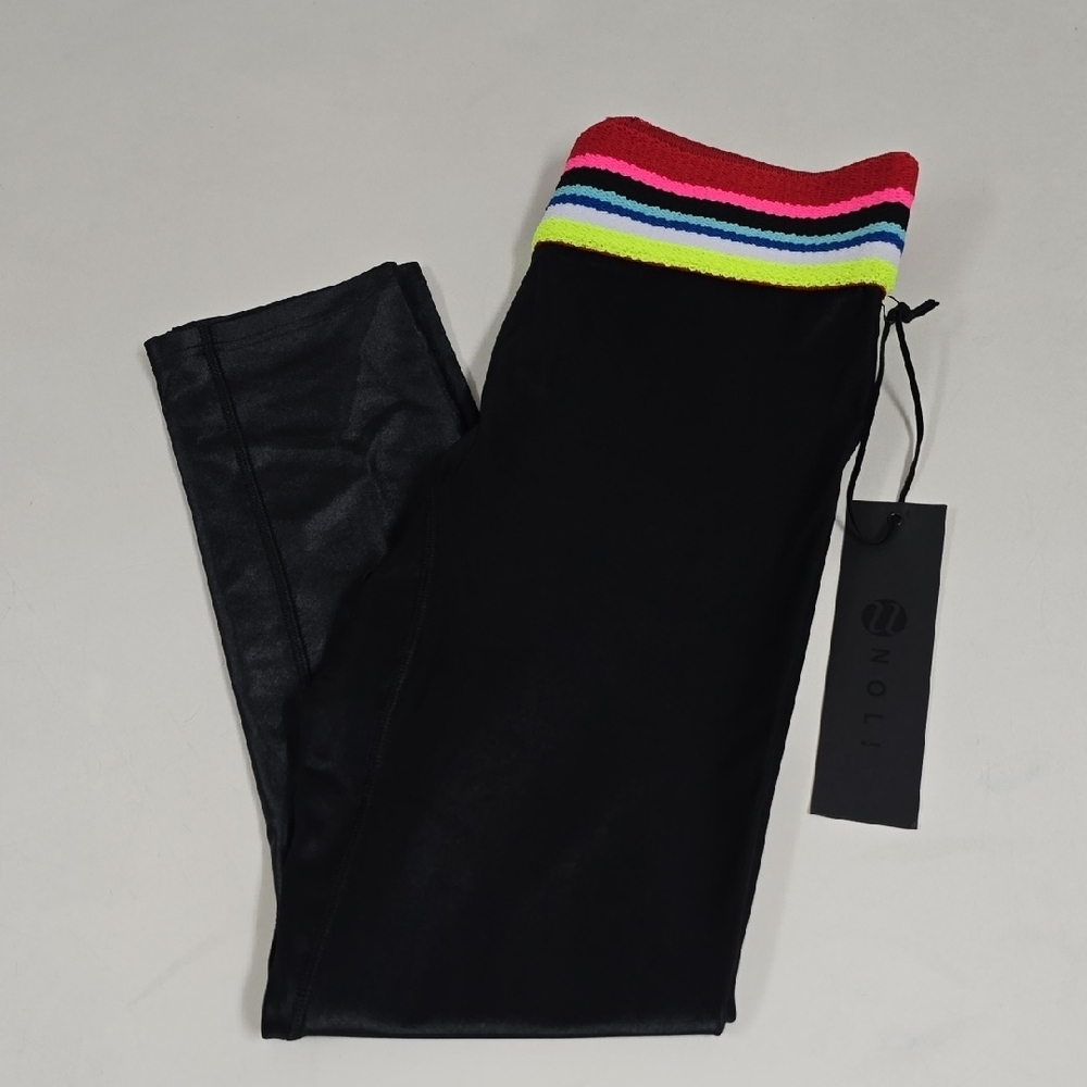 Noli Black Leggings with Colorful Striped Waistband